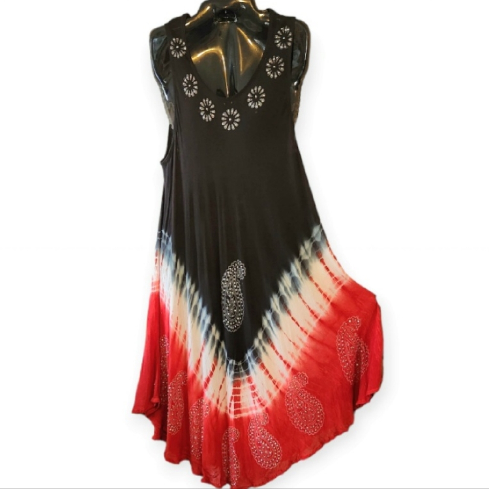 Tie Dye Hippie Dress, Plus Size XL XXL 1X 2X Comfy Cover Up Dress, Gift for Mom